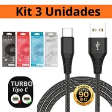 3 Cabos de Carregador Android e Ios USB-C 1 metros to USB-C Cable Cabo Rápido Turbo Comprido Resistente inova coloridos
