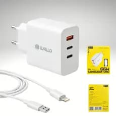 Carregador Wallo 66W USB TIPO C ou LIGTHING android iphone 11 ao iphone 17 pro max