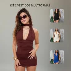 Kit 2 Vestido Feminino Curto Frente Unica Suplex Decote V Modelador Balada Casual Lançamento