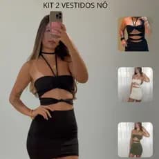 Kit 2 Vestido Feminino Suplex Curto Recortes Vazados Basico Modelador Verão Casual Vestido Nó
