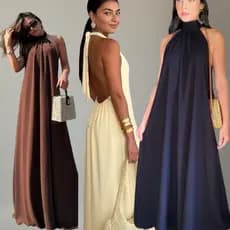 Vestido Pam Solto Longo Duna Fluido Ocasioes elegante formal casual Vestido cumprido