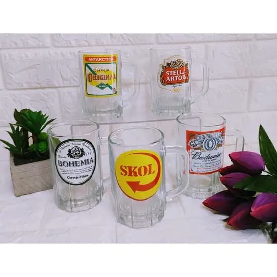 Caneca De Chopp Vidro 300ml Copo Taça Cerveja Personalizada Amigos Bebida Festa Comemoração Chá Bar Presente Decoração