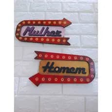 Quadro Porta Banheiro MDF Adesivado Decoração Placa Lavabo Identificação Identificar Recorte A Laser Mulher Homem Casa Loja