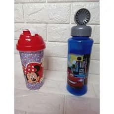Garrafa Carros Com Tampa Copo Plástico Com Tampa Minnie Beber Agua Escola Academia Criança Menino Menina Presente Suco
