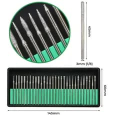 Kit 30 Pontas Diamantadas 3mm para Micro Retíficas Gravar Vidro Dremax