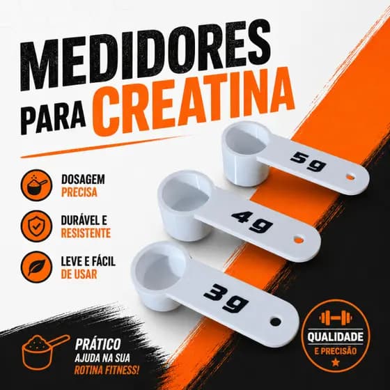 Colher Medidora de Creatina Scoop 3g 4g e 5g Kit Dosadora de Suplemento em Pó Receita Fitness