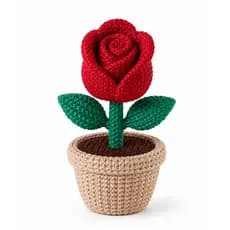 Mini Vaso de Flor Rosa Estilo Crochê Amigurumi de Plástico Decoração Enfeite de Mesa Casa Escritório