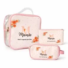 Kit 3 Bolsa Necessaire Presente Dia Das Mães Com Frase Cristã Evangélica