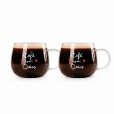 Kit com 2 Canecas Xícaras De Vidro Grande Para Café Ou Chá 350ml Frase Cristã Evangélica