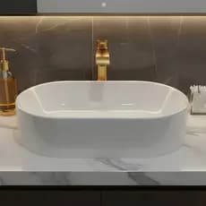 Pia Para Banheiro Cuba de Apoio 42cm Cor Branca Lavabo Lavatório Retangular em Mármore Sintético