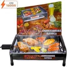 Churrasqueira Elétrica em Alumínio Craqueado Portátil 220v 40cm 1600w Com Bandeja Coletora
