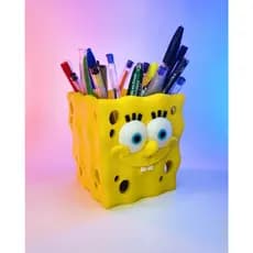 Porta Lápis e Caneta Bob Esponja Dupla Face 2 Rostinhos Organizador Decorativo