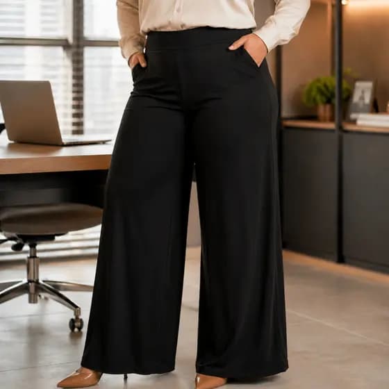 Calça Pantalona Cintura Alta Com Forro e Bolso Elástico na Cintura Elegante Viscolycra do M ao G1