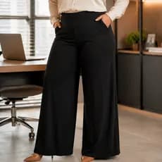 Calça Pantalona Cintura Alta Com Forro e Bolso Elástico na Cintura Elegante Viscolycra do M ao G1