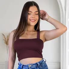 Cropped Regata Alça Larga Decote Quadrado Suplex com Forro Top
