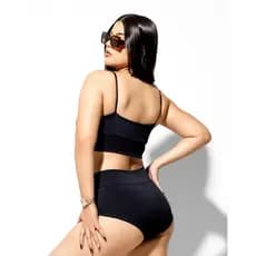 Biquíni Cintura Alta Hot Pant Preto Sem Bojo Suplex Praia