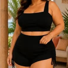 Conjunto Plus Size Suplex Feminino Cós Alto Praia
