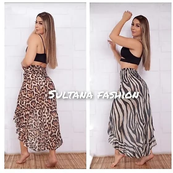 Saída de Praia Longa Estampa e Babado Animal Print Tie Dye