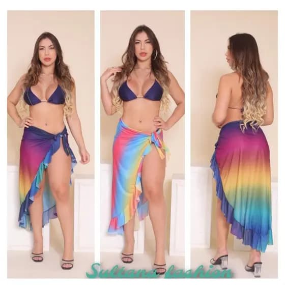 Saia Saída de Praia Longa Midi de Amarrar com Babados Pareô