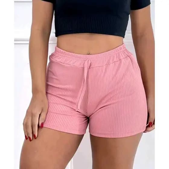 SHORTS CANELADO COM BOLSO ELASTANO MODA FEMENINA