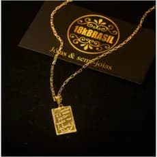 Corrente Veneziana Banhada a Ouro 18k + Pingente Plaquinha Quadrado O Senhor é Meu Pastor