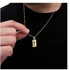 Cordão Corrente Masculina Fina 60cm + Pingente Cruz Crucifixo Placa Banhado Folheado Ouro 18k / Envio Rápido