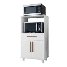 Ajp Móveis Armário Balcão Suporte Para Forno E Micro-ondas Munique 4 Pés Em Pvc 1 Gaveta 2 Portas Puxadores