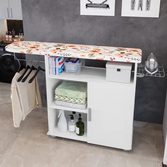 Tabua De Passar Roupa J Com Organizador E Prateleira De Mesa 1 Porta Suporte Cabideiro