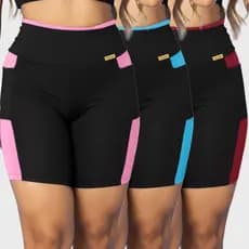Kit 3 Shorts Fitness Feminino Bolso Suplex Academia Tarelles