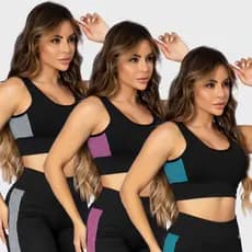 Kit 3 Top Fitness Feminino Academia 3D Lateral Fitness Suplex Tarelles