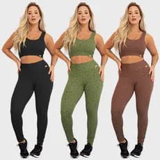 Conjunto Fitness Feminino Poliamida Textura Onça Top Calça Tarelles