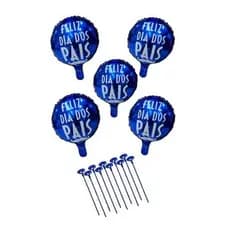 Kit 10/20/30/40/50 Balão Metalizado azul pai Te Amo e Feliz dia dos Pais  22cm com ou sem  Varetas 40cm