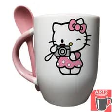 Caneca Porcelana Com Nome Hello Kitty Korumi Porcelana Com Colher Colorida 340ml 325ml - Presente Personalizado