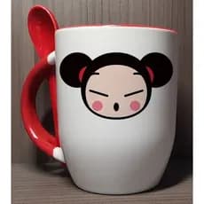 Caneca Porcelana Com Nome Pucca Com Colher Colorida 340ml 325ml - Presente Personalizado