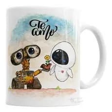 Caneca Porcelana Wall E E Eva San Valentín, Te Amo 325ml - Presente Personalizado