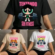 Kit 3 Camiseta Feminina Roupa de Academia Camisa Tshirt Super Poderosas Blusa 100% Algodão