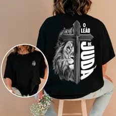 Camiseta Cristã "Leão de Juda" Estampa Gospel Jesus Malha Premium