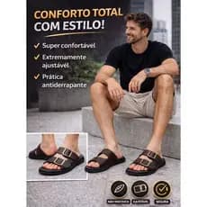 Sandália Masculina Slide Premium com Fivelas Ajustáveis + Carteira Couro Sintético – Conforto e Estilo Casual