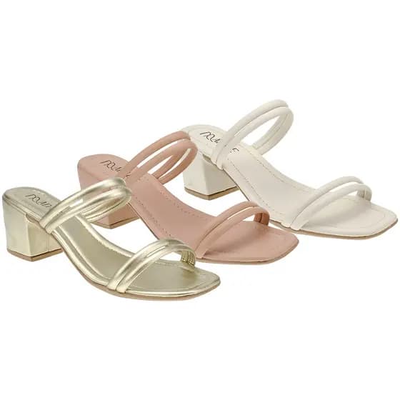 Kit 3 Pares Sandália Feminina Zamarini Tamanco Salto Médio Confortável Tiras Casual Elegante