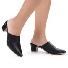 Sapato Scarpin Mule Feminino Preto Salto Médio Bico Fino Estilo Elegante