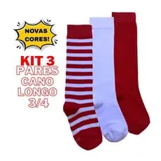 Kit 3 Pares de Meias Infantil 3/4 Cano Longo Listrada Fantasia Natal