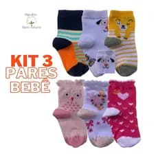 Kit 3 Pares de Meias Bebê Desenhada