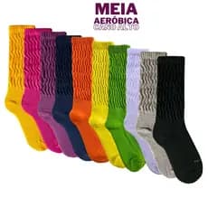 Meia Aerobica Algodão Cano Longo Academia Esporte Fitness