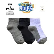 Kit 3 Pares Meia Soquete Atoalhada Infantil Escolar Lisa