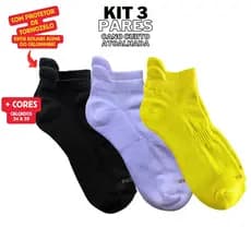 Kit 3 Pares de Meias Cano Curto Protetor de Calcanhar Reforçado Esporte Escola Lazer