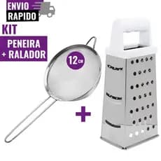 Kit Ralador 4 Faces e Peneira 12cm de Aço Inox Cozinha Utensílios Legumes Carnes Frutas