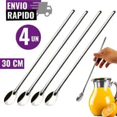 Kit 4 Colher para Suco de 30cm Colheres Grandes Drinks Milkshake Bebidas Aço Inox Cozinha Bares
