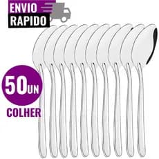 Kit 50 Colher de Mesa de Aço Inox Premium Talher Para Casas Restaurantes Bares Buffet Sopa