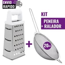 Kit Ralador 4 Faces e Peneira 20cm de Aço Inox Cozinha Utensílios Legumes Carnes Frutas