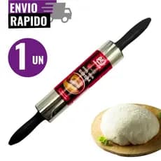 Rolo para Massas Inox Giratório Antiaderente 37,5cm Pizza Pastel Pão Torta Cozinha Profissional